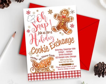 EDITABLE Holiday Cookie Exchange Invitation, Christmas Cookie Exchange Invitation Baking Oh Snap Gingerbread Printable Instant Download GN1