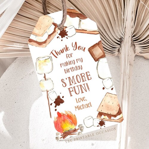 EDITABLE Smores Birthday Thank You Tags Favor Tags 2x3.5 Smore - Etsy