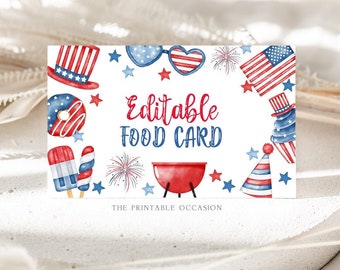 4th of July Food Card Template Editable Fourth of July Printable Buffet Tent Card July 4th Décor Patriotic Place Card Instant Download P1 P2