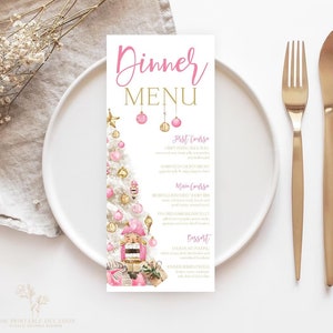 Nutcracker Christmas Menu Card Template Pink and Gold Nutcracker Christmas Dinner Party Menu Holiday Menu Card Christmas Tree Menu T3A