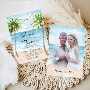 EDITABLE Beach Wedding Invitation, Beach Wedding Photo Invitation Template, Printable Tropical Wedding Invitation, Destination Wedding BE1