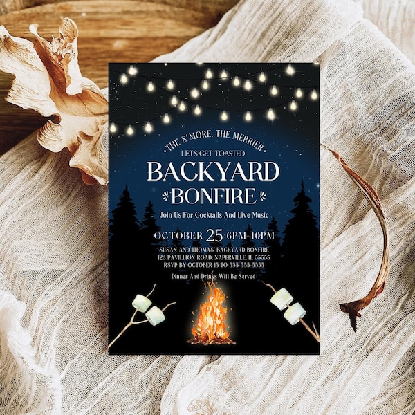 Editable Bonfire Party Invitation Template, Bonfire Birthday Party Invitation, BBQ Bonfire Party Invitation, Outdoor Party Invitation Corjl