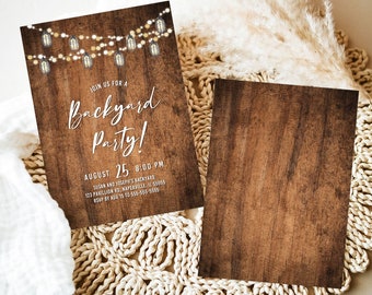 Rustic Backyard Party Invitation Template, BBQ Party Invitation, Baby Shower Invitation Birthday Party Retirement Party, Couples Party Corjl