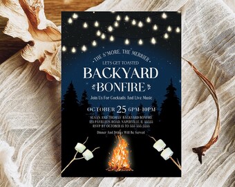 Editable Bonfire Party Invitation Template, Bonfire Birthday Party Invitation, BBQ Bonfire Party Invitation, Outdoor Party Invitation Corjl