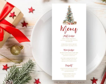 Christmas Tree Menu Card Template Red Gold Holiday Card Christmas Tree Menu Instant Download Printable Menu Christmas Menu Card Corjl T2C