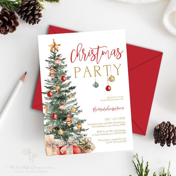 Christmas Party Invitation, Christmas Party Invite, Christmas Party Printable, Holiday Party Invitation, Christmas Invitation Download T2C