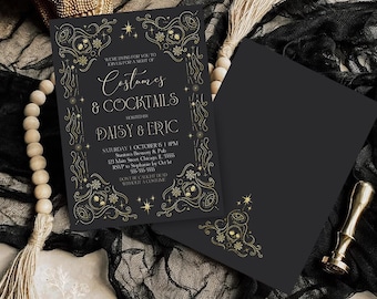 Editable Costumes And Cocktails Halloween Party Invitation Vintage Gothic Halloween Party Adult Halloween Boos Or Brews Instant Download H2