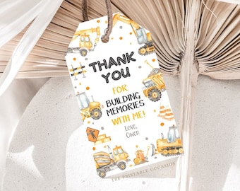 Construction Truck Gift Tag, Editable Template, Construction Trucks Birthday Favors Party Décor Dump Truck Thank You Tag Digital Download C2