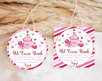 EDITABLE Valentines Hot Chocolate Bomb Tag Valentine's Hot Cocoa Bomb Tag Valentine Your The Bomb Tag Instructions Instant Download VB VD