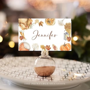 Thanksgiving Name Cards Template Editable Minimalist Pumpkin Thanksgiving Place Cards Printable Thanksgiving Name Tags Corjl Download TG T5