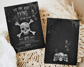 EDITABLE Adult Halloween Party Invitation Template Skeleton Raven Crow Invitation Costumes Cocktail Invitation Printable Invitation Download