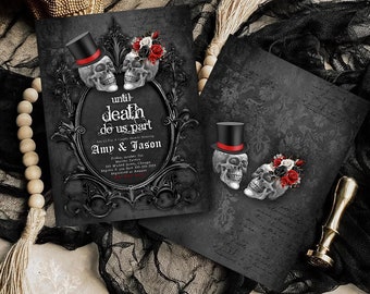 Editable Gothic Until Death Do Us Part Couples Shower Invitation Vintage Gothic Skull Engagement Party Invite Halloween Instant Download H6