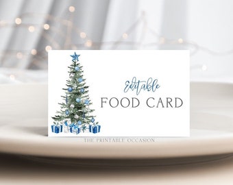 Christmas Food Label Template, Editable Christmas Food Tent Cards, Holiday Food Card Christmas Dinner Party Dessert Labels Buffet Labels T2A