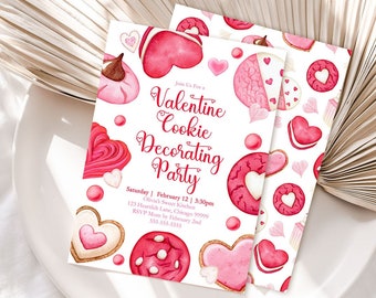 EDITABLE Valentines Cookie Decorating Party Invitation, Valentine's Day Party Cookie Invitation Template, Class Invite, Instant Download VD1