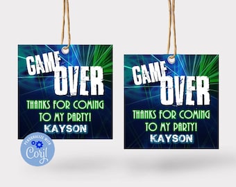 EDITABLE Laser Tag Gift Tags 3&quot; or 4&quot; Laser Tag Gift Tags Templates Laser Tag Birthday Party Favor  Download Glow Party Gamer Party LT1