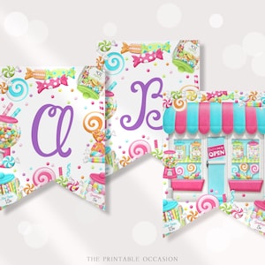 Sweet Birthday Party Banner Editable Sweet Shoppe Happy Birthday Party Bunting Candy Party Decoration Candy Printable Banner Download SW1