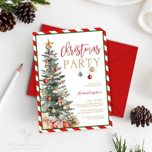 Christmas Party Invitation, Christmas Party Invite, Christmas Party Printable, Holiday Party Invitation, Christmas Invitation Download T2C image 1