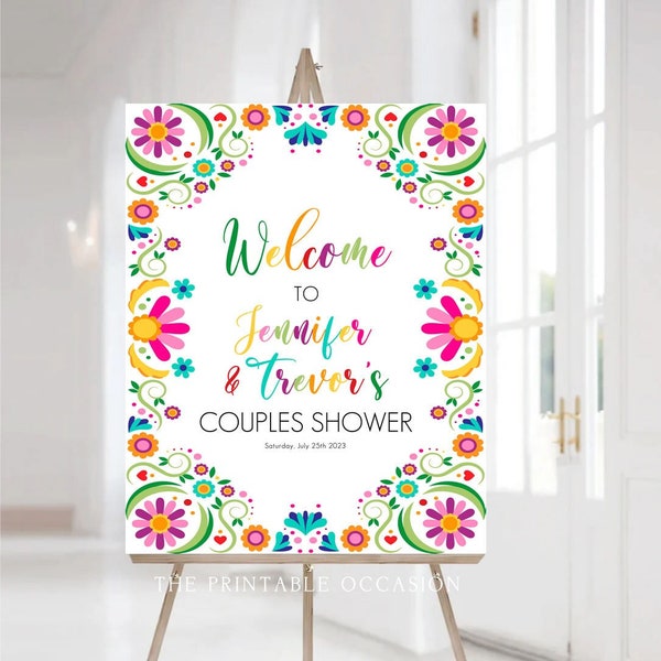 Editable Fiesta Welcome Sign Couples Shower Welcome Mexican Shower Mexico Taco Bout Love Flowers Coed Shower Corjl Template Printable FE1