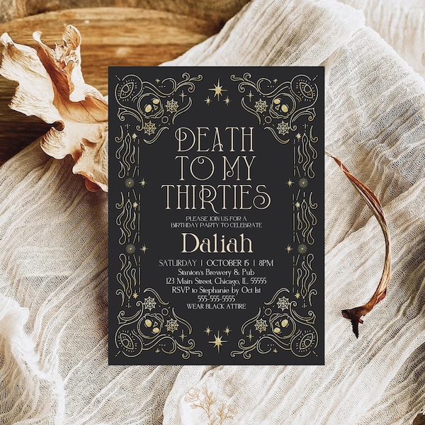 Editable Death To My Thirties 40th Birthday Party Invitation RIP To My 30s Party Gothic Halloween 40th Birthday Invite Instant Download H2