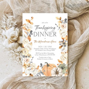 Floral Thanksgiving Invitation Template, Digital Thanksgiving Invite Elegant Thanksgiving Invitation Thankful Together Printable Corjl TG T8