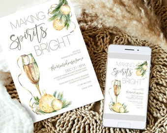 EDITABLE New Years Party Invitation Template, Making Spirits Bright New Years Party Invitation, Printable New Years Eve Invite Download