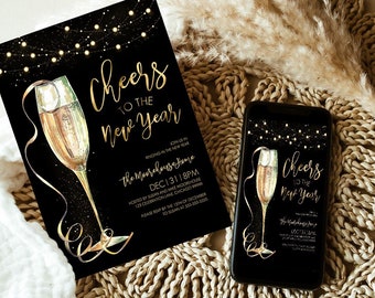 EDITABLE New Years Party Invitation, Cheers To The New Year, Printable 2023 New Years Eve Party Invitation Template Instant Download NY2