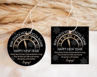 EDITABLE New Years Rum Chata Alcohol Chocolate Bomb Tags New Years Hot Cocoa Bomb Template New Years Party Alcohol Bomb Tag Instant Download