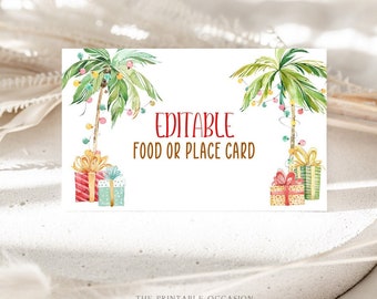 Christmas In July Place Card Template Editable Christmas In July Food Card Buffet Card Palm Tree Tropical Christmas Food Tent Printable TC1