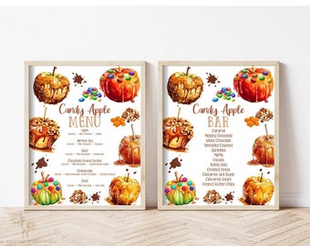 Editable Caramel Apple Bar Menu Sign Candy Apple Bar Sign Caramel Apple Menu Sign Candy Apple Station Birthday Party Baby Shower Bonfire CA1