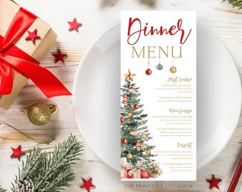 Christmas Menu Card Template Editable Red Gold Holiday Card Christmas Tree Menu Instant Download Printable Menu Christmas Menu Corjl T2C