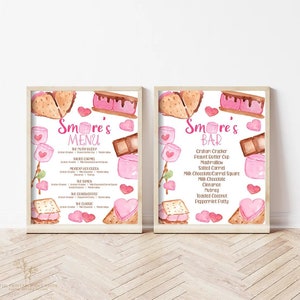 Girl&#39;s Pink Smores Bar Menu Sign Smores Bar Sign Smores Menu Sign S&#39;mores Station Birthday Party Smores Baby Shower Camping Sign Corjl SM1