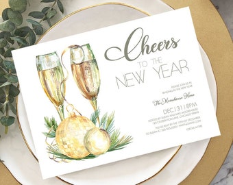 EDITABLE New Years Party Invitation, Cheers To The New Year, Printable 2023 New Years Eve Party Invitation Template Instant Download