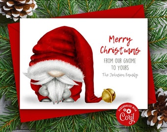EDITABLE Gnome Christmas Cards, Personalize Gnome Greeting Cards, Santa Gnome Holiday Printable Gnome Cards Christmas Cards INSTANT DOWNLOAD