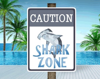 Caution Shark Zone Sign, Printable Birthday Party Shark Sign, Shark Swim Party Sign, Shark Pool Party Sign, Shark Decoration SHK SH1 SH2 SH3