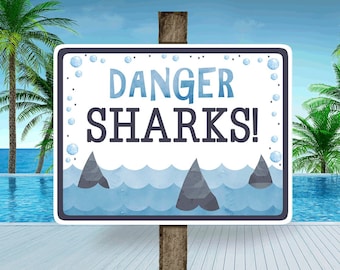 SALE 8x10 Printable Shark Sign, Danger Sharks! Shark Sign Sharks Birthday Party Swim Party Pool Party Sharktastic SHK