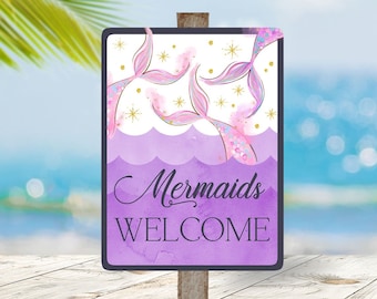 Mermaids Welcome Birthday Sign Mermaid Birthday Swim Party Sign Printable Table Décor Sharks and Mermaid Party Under The Sea Download SH1