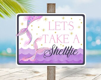 Let's Take A Shellfie Sign Mermaids and Sharks Party Favors Sign Party Favor Sign Sharks and Mermaids Sibling Birthday Party Table Sign SH1