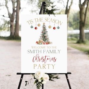 Editable Christmas Welcome Sign Template Printable Christmas Tree Welcome Poster Holiday Welcome Sign Christmas Party Decor Holiday Sign T2C