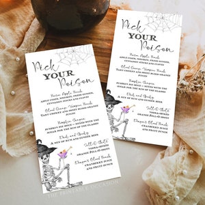 Halloween Pick Your Poison Bar Menu Template Printable Sips Going Down Drinks Sign Editable Skeleton Cocktail Menu List Instant Download SK1