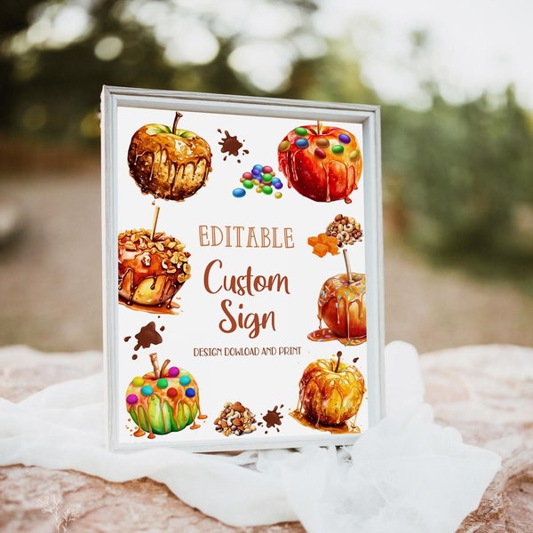 Editable Caramel Apple Custom Sign Candy Apple Bar Sign Caramel Apple Sign Candy Apple Station Birthday Party Baby Shower Bonfire Party CA1