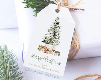 Editable Christmas Favor Tags Holiday Gift Tags Merry Christmas Holiday Tags Holiday Labels Tree Gold Download Printable Template Corjl T2D