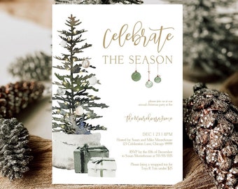 Holiday Christmas Party Invitation, Christmas Tree Invitation Christmas Dinner Invite, Instant Download Printable Christmas Invite T2D