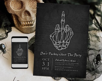 EDITABLE Halloween Invitation Template, Vintage Halloween Party Invitation, Don't Fucking Ghost This Party Printable Invitation Corjl H3