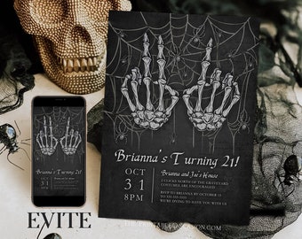 21st Birthday Halloween Invitation Template, Vintage Halloween Birthday Party Evite Printable Goth 21st Birthday Halloween Invite Corjl H3