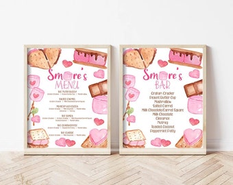 Girl's Pink Smores Bar Menu Sign Smores Bar Sign Smores Menu Sign S'mores Station Birthday Party Smores Baby Shower Camping Sign Corjl SM1