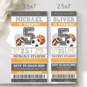 All Sports Birthday Party Ticket Invitation Template Editable Sports Ticket Invitation Printable Ticket Sports Invitation Sports Invite AS1