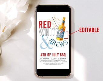 4th of July Evite Template Fourth of July Red White and Brews Party Invitation Evite BBQ Digital Invitation Block Party Electronic P3 P1