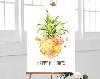 Pineapple Christmas Party Sign Template, Tropical Christmas Sign, Pineapple Greeting Sign, Cute Holiday Sign, Christmas Party, Editable