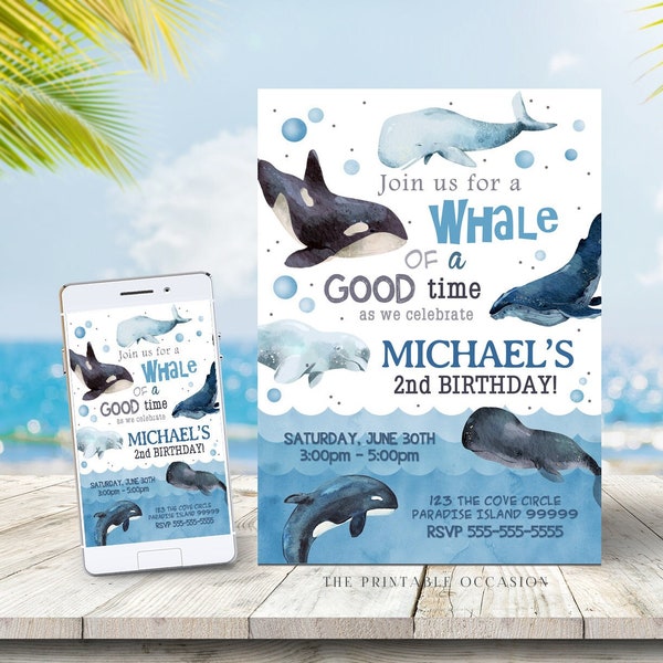 EDITABLE Whale Birthday Invitation, Ocean Birthday Invitation, Whale Invitation, Whale Birthday, Under The Sea Invitation, Instant Download