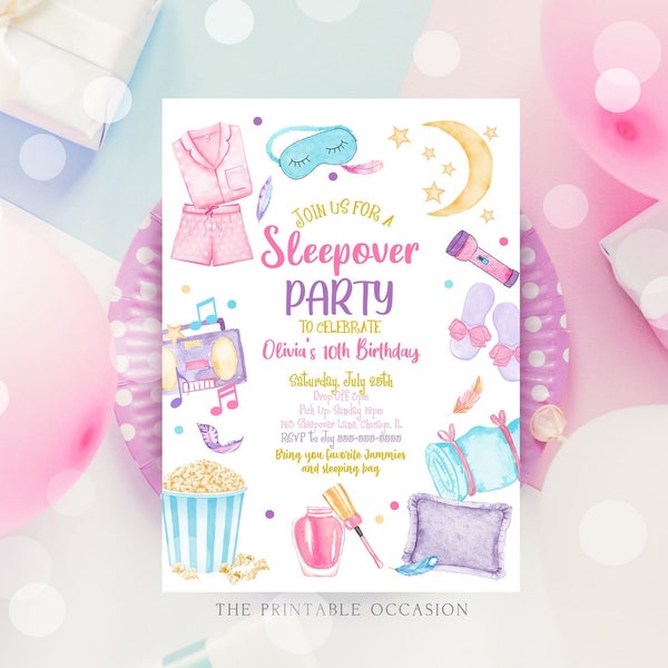 Editable Slumber Party Birthday Invitation Sleepover Birthday Invite Pink Girl Spa Tween Teen Digital Download Printable Template Corjl SO1